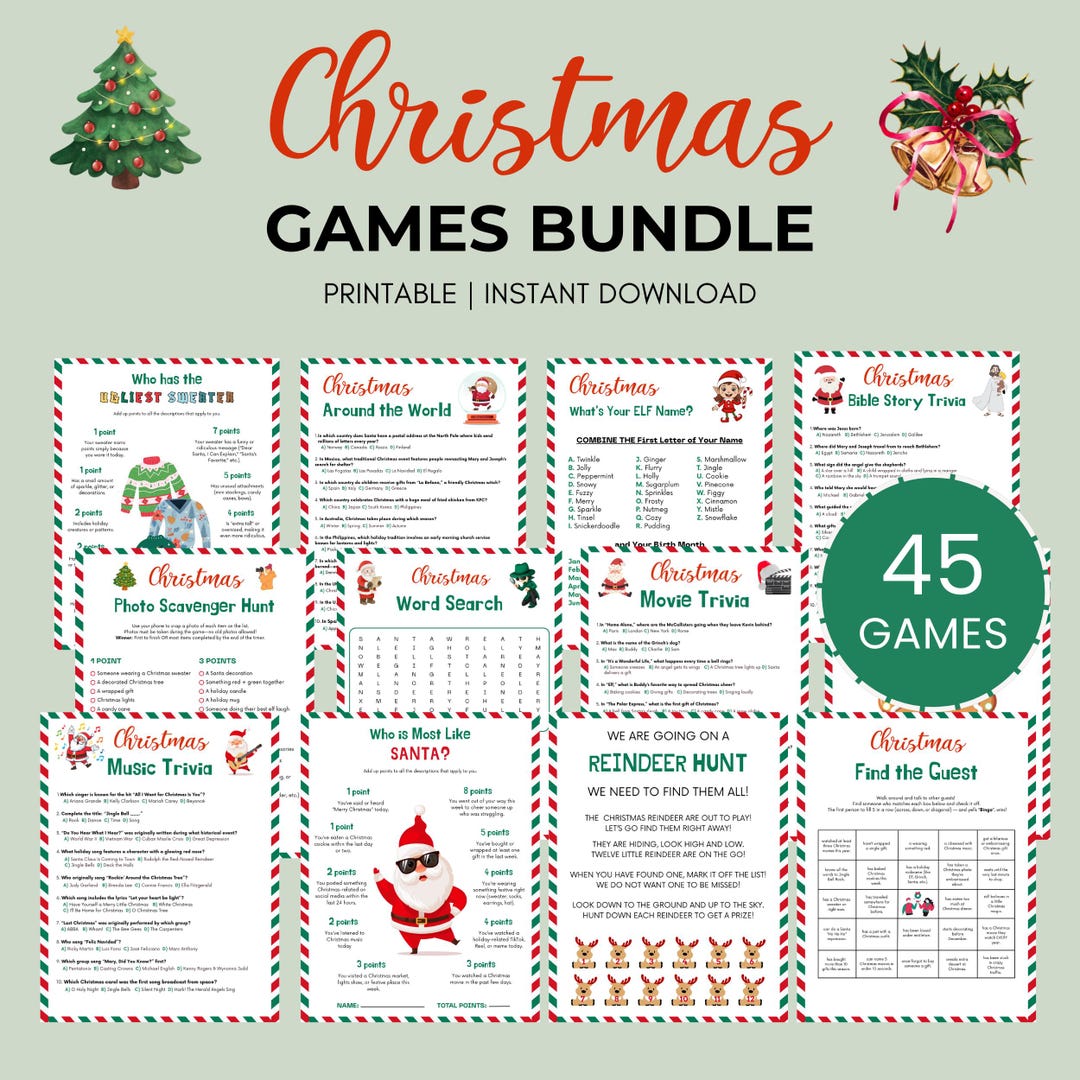 45 Christmas Party Games Bundle | Printable Holiday Games (PDF) - Etsy