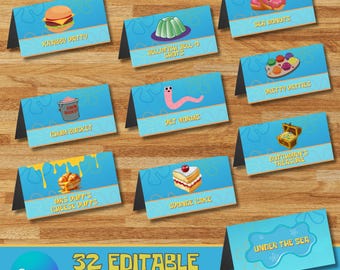 Cartoon Under the Sea Food Labels Set, Food Tent Labels,  Spongebob Printable Food Labels, Spongebob party, Instant Download, Party Decor
