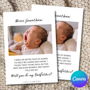Propuesta de Padrino con Foto Imprimible, Plantilla de Tarjeta de Propuesta "¿Quieres Ser Mi Padrino?", Tarjeta de Padrino con Foto Minimalista Editable