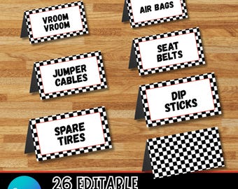 Race Car Food Tents, Printable Racing Food Labels, Two Fast Food Labels, Two Fast Birthday Party, Birthday Decor, Instant Download, Canva