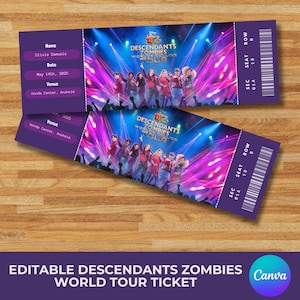 Bearbeitbare Nachkommen Zombies Worlds Collide Tour Konzertkarte | Druckbares Überraschungsgeschenk | DESCENDANTS Druckbare Andenken