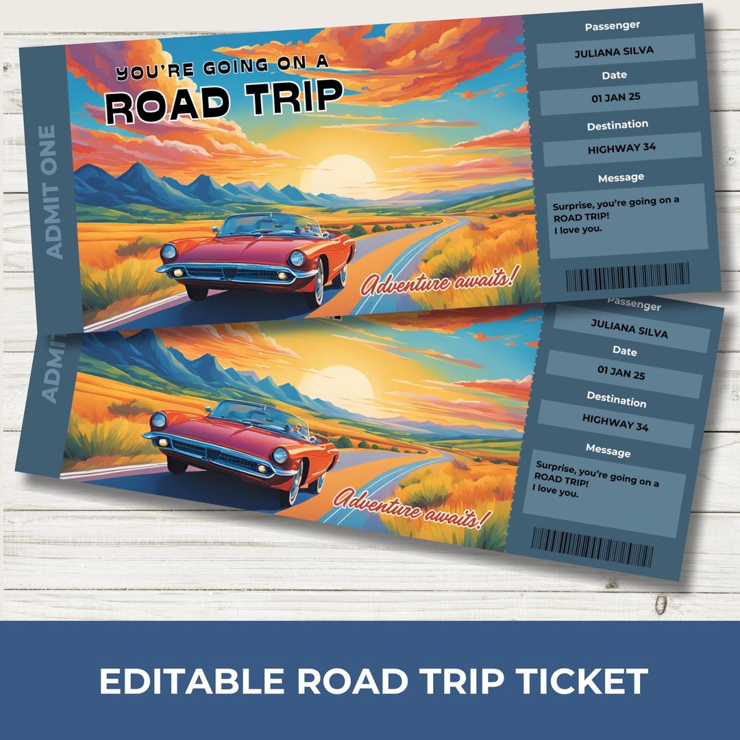 Road Trip Raffle Editable Road Trip Ticket: Surprise Vacation Reveal (instant Download ...