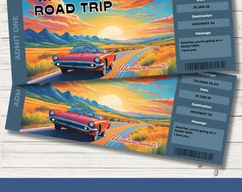 Bearbeitbares Road Trip Geschenkticket, Überraschung Road Trip Reveal, Road Trip Einladungsgutschein, Sofort Download, Überraschungsurlaubsgeschenk