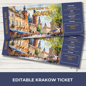 Editable Krakow Ticket: Poland Trip Surprise Reveal (Instant Download)