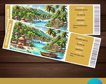 Bearbeitbarer Jamaika Bordpass, Sie gehen nach Jamaika, druckbares Jamaika Ticket Geschenk, Überraschungsurlaubsticket, bearbeitbares Ticket