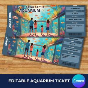 Aquarium Gift Ticket | You&#39;re Going to the AQUARIUM | Editable Aquarium Gift Voucher | Instant Download | Surprise Invitation Ticket