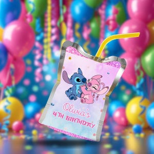 Editable Stitch and Angel Caprisun label, DIY Birthday Capri Sun Labels, Custom Party Capri Suns, Juice Pouch Labels, Printable Labels