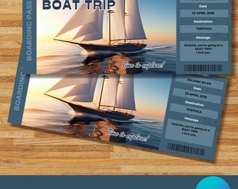 Editable Boat Trip Ticket: Surprise Gift Voucher (Canva Template)