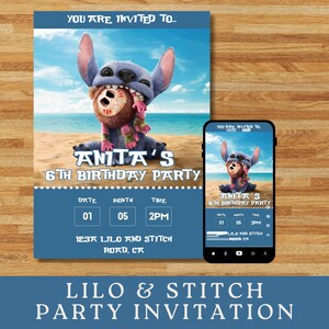 Convite Lilo e Stitch, Convite Editável para Festa de Aniversário, Convite Digital, Imprimível Canva, Download Instantâneo, Convite Lilo e Stitch