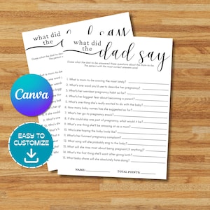 What Did the Dad Say Baby Shower Game Template, What Did Daddy Say, Baby Shower Trivia Game, Baby Shower Games Printable, Instant Download