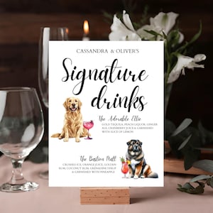 Custom Dog Signature Drink Sign, Dog Signature Cocktail Wedding, Pet Signature Cocktails Sign, Custom Bar Menu, Open Bar