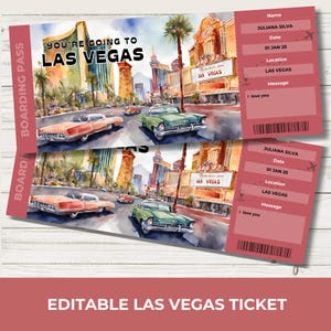 Personalized Las Vegas Trip Boarding Pass: Surprise Vacation Gift (Canva Template)