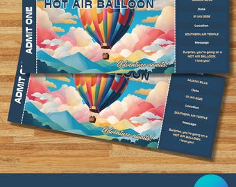 Hot Air Balloon Ride Ticket: Surprise Vacation Gift (Printable Canva Template)