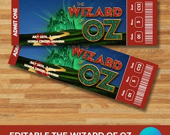 Printable Wizard of Oz Broadway Ticket, Wizard of Oz Surprise Musical Theater Ticket, Editable Memorabilia Keepsake Ticket, Instant Download
