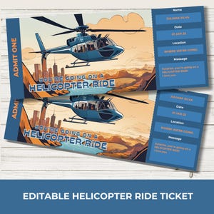 Ingresso para passeio de helicóptero surpresa, cupom para passeio de helicóptero, download instantâneo, presente para voo de helicóptero para impressão, modelo de vale-presente