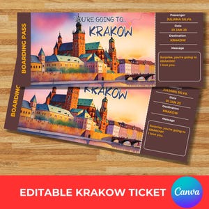 Krakow Trip Boarding Pass: Surprise Vacation Gift (Canva Template)