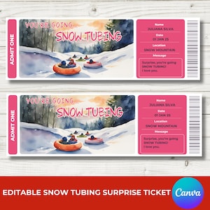 Bearbeitbares Snow Tubing Überraschungsgeschenkticket | Du gehst SNOW TUBING | Überraschungsticket-Vorlage | Sofortdownload | Reise-Druck-Einladung