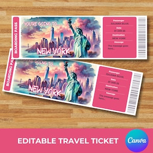 Carta d'imbarco modificabile per New York, Stai andando a New York, Biglietto regalo stampabile per New York, Biglietto per una vacanza a sorpresa a New York, Download immediato