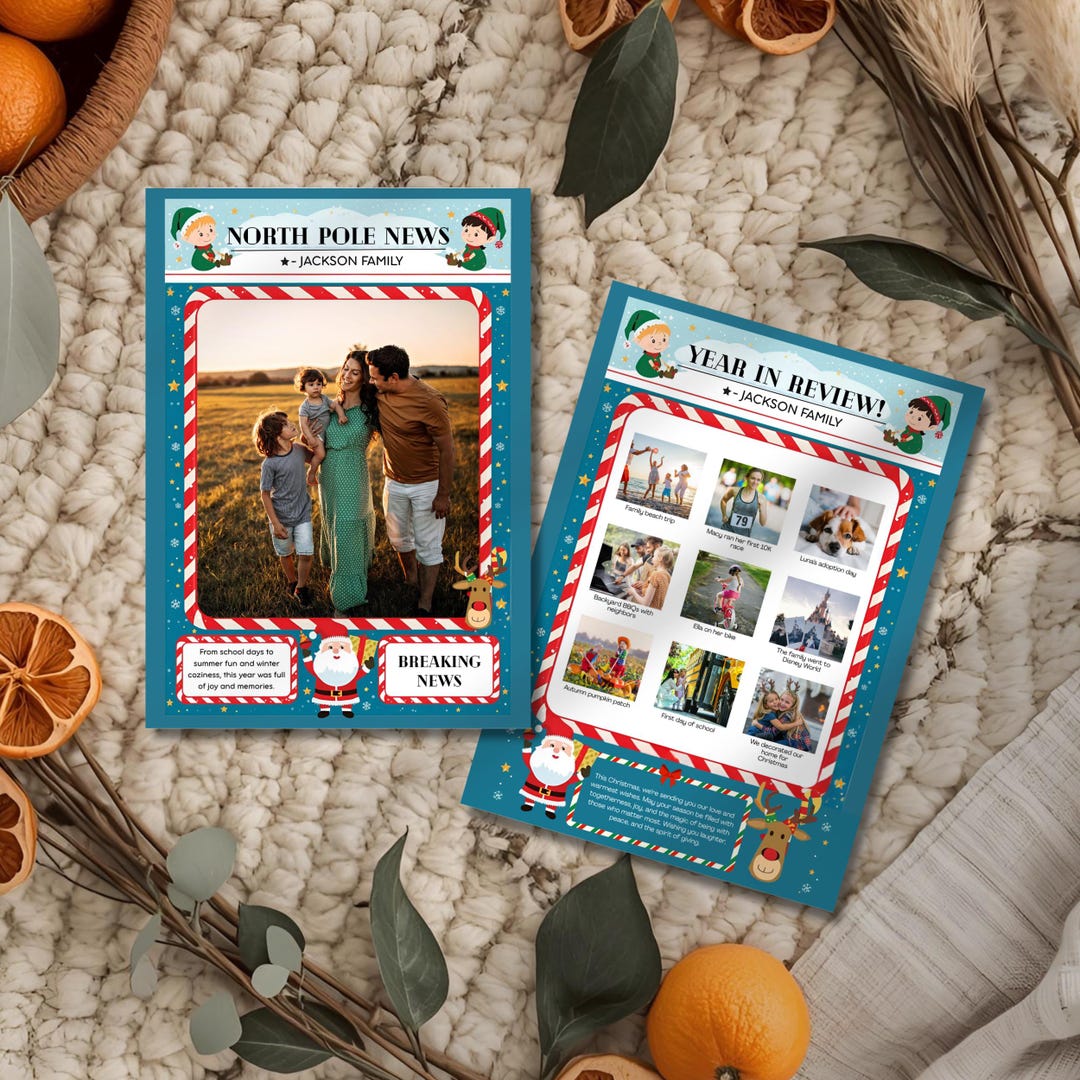 Year in Review Holiday Card Template, Printable Newspaper Christmas
