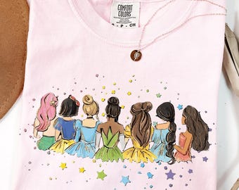 Comfort Colors® Disney-prinses-shirt, aquarel prinses-shirt, Disney Trip T-shirt, Disney-prinses, cadeau Disneyworld-prinses