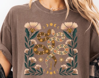 Comfort Colors Boho Snake Shirt: Mystical Yin Yang Floral Tee
