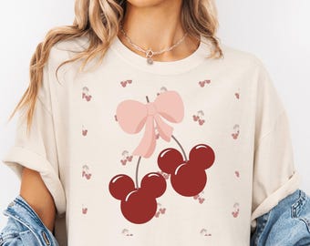 Comfort Colors® Disney Coquette T-Shirt, Kirsche Mickey Bow-Shirt, Minnie Girlie y2k T-Shirt, Süßes Disneyworld-Mädchen-T-Shirt, Kirsche T-Shirt