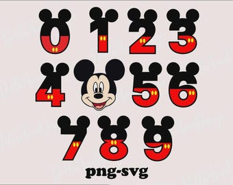 Mickey Mouse Numbers Clipart SVG, PNG