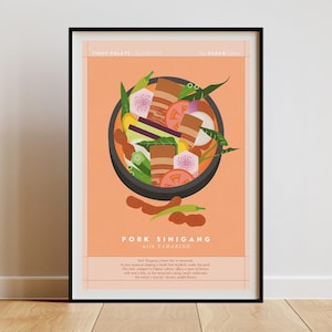 Philippine cuisine poster, Pork Sinigang dish, Pinoy comfort food, minimalist food illustration, Housewarming gift, restaurant wall décor