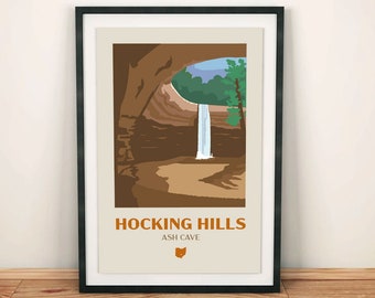 Hocking Hills Poster | Hocking Hills vintage poster, Hocking Hills travel poster, Hocking Hills gift, Ash Cave, Ohio poster, Ohio gift