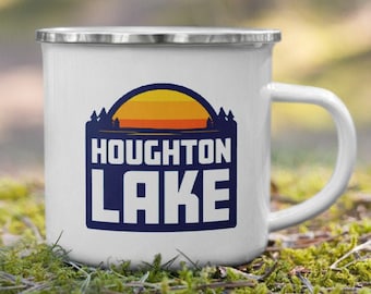 Taza de esmalte del lago Michigan de Houghton: Gráfico del atardecer
