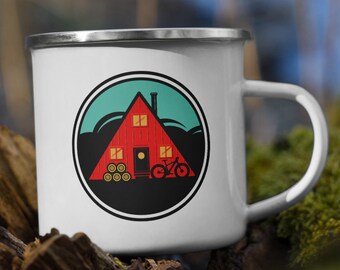 Taza de esmalte con forma de cabaña: taza de café con forma de cabaña, taza con forma de cabaña, regalo con forma de cabaña, taza de café con forma de cabaña