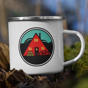 A-Frame Cabin & Mountain Bike Enamel Mug