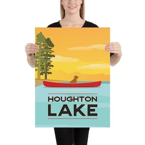 Houghton Lake Michigan Poster: Cabin Decor Art Print (18x24)