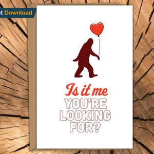 Tarjeta de San Valentín de Bigfoot, tarjeta de San Valentín de Sasquatch, tarjetas de San Valentín para novio, tarjetas de San Valentín para él