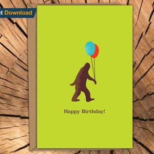 Afdrukbare Happy birthday Bigfoot Sasquatch-kaart