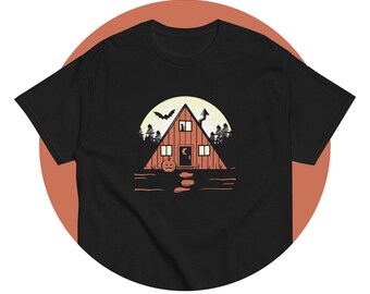 Camiseta de cabaña de Halloween, camiseta de Halloween con marco en A, camiseta de Halloween con marco en A, camiseta de cabaña