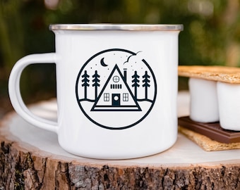Taza de esmalte con forma de cabaña: taza de café con forma de cabaña, taza con forma de cabaña, regalo con forma de cabaña, taza de café con forma de cabaña