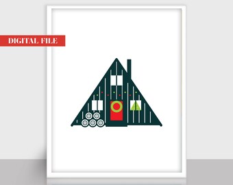 A-Frame Christmas Cabin Art Print: Modern Cabin Decor (Digital File)