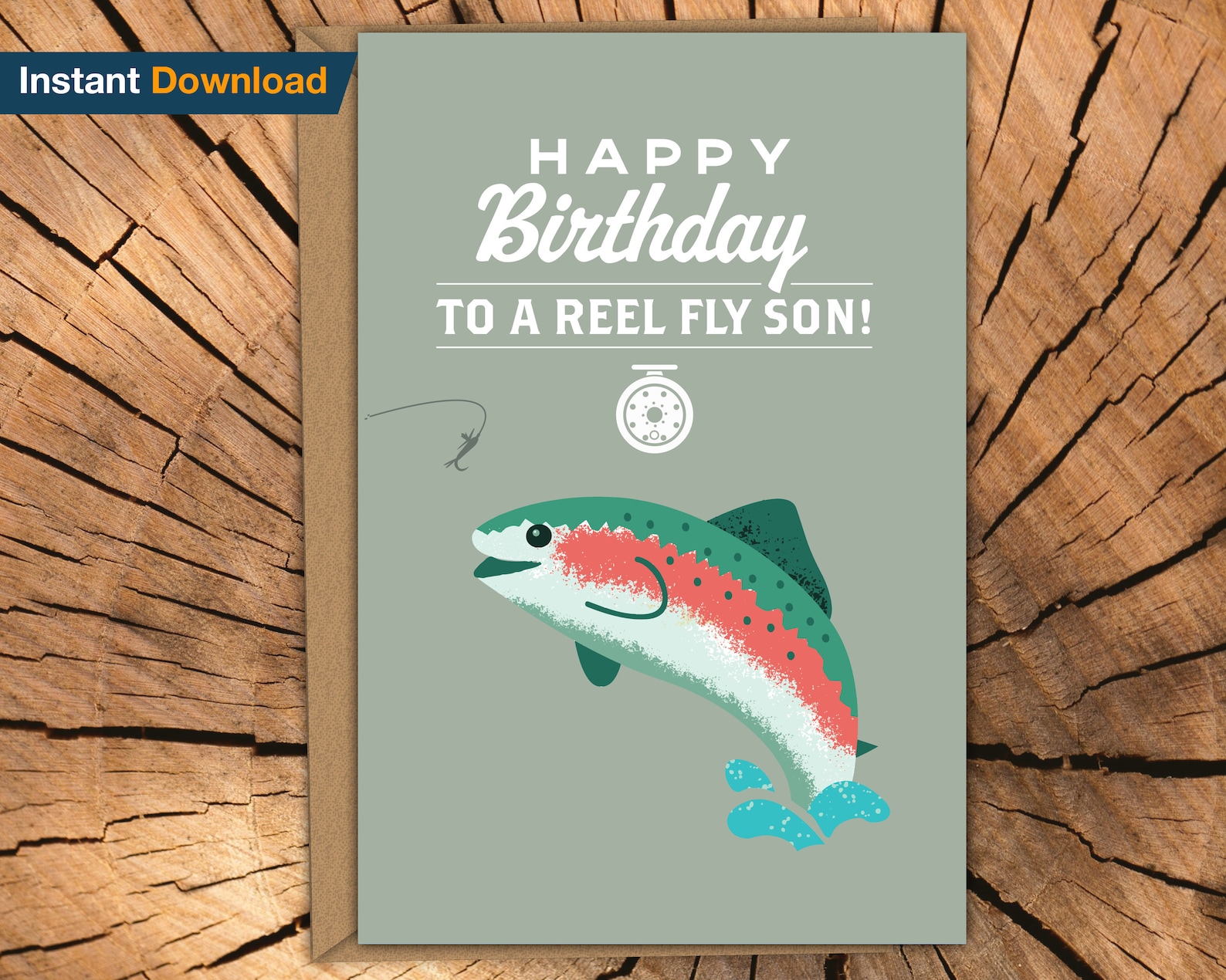 Printable Birthday Card for Son - Reel Fly Son Fishing Trout - Etsy