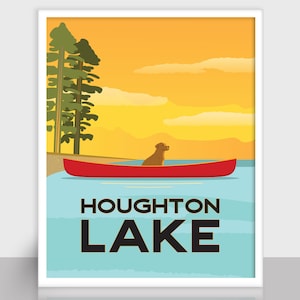 Houghton Lake Michigan Art Print: Dog in Canoe (Digital Print)
