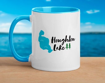 Taza de cerámica colorida del lago Houghton, Michigan