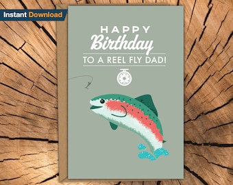 Tarjeta de cumpleaños de pesca con mosca para papá: Diseño de trucha (tarjeta imprimible)