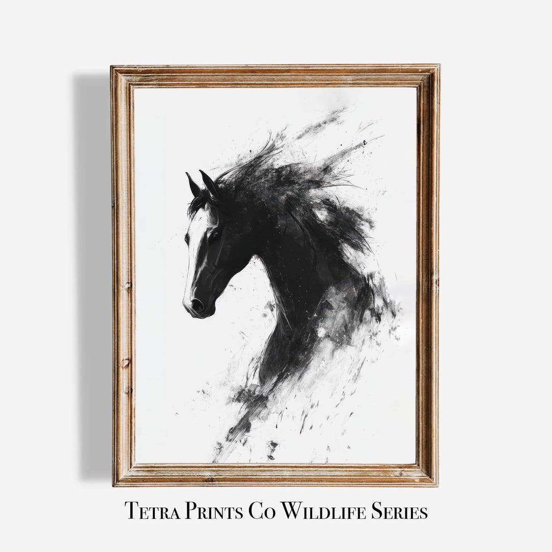 Minimalist Black & White Horse Art Print: Abstract Brushstroke Decor ...