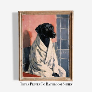 Chien lunatique en peignoir Impression d'art | Portrait d'animal de compagnie original et décoration murale numérique pour les amoureux des chiens