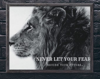 Löwen Wandkunst, Löwendruck, druckbare Wandkunst, Inspirationszitat, Motivationszitat, Wanddekor, Posterdruck, Bürodekor, Kunstgeschenk