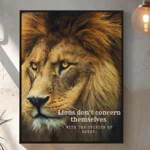 lion wall art, lion print, printable wall art, inspirational quote, motivational quote, wall decor, poster print, office decor, art gift