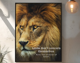 Löwen Wandkunst, Löwendruck, druckbare Wandkunst, Inspirationszitat, Motivationszitat, Wanddekor, Posterdruck, Bürodekor, Kunstgeschenk