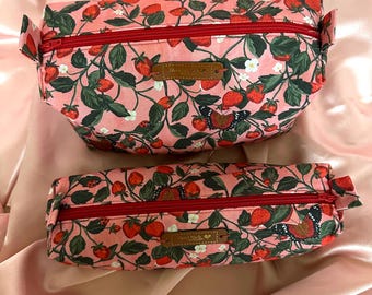 Pink Strawberry Fields Makeup Bag Set