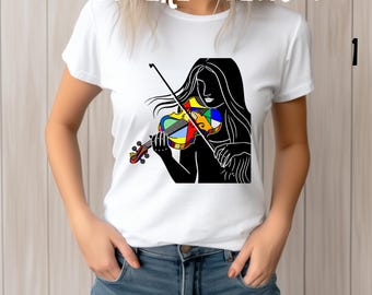 Minimalist Woman Playing Violin Unisex Tee, Music Lover T-Shirt, Violinist Gift Shirt, Black and White Musician Top