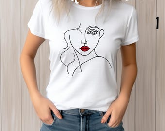 Abstract Face Line Art T-Shirt, Graphic Tee, Minimalist Face Drawing Shirt, Modern Artistic Top, Black and White Tee